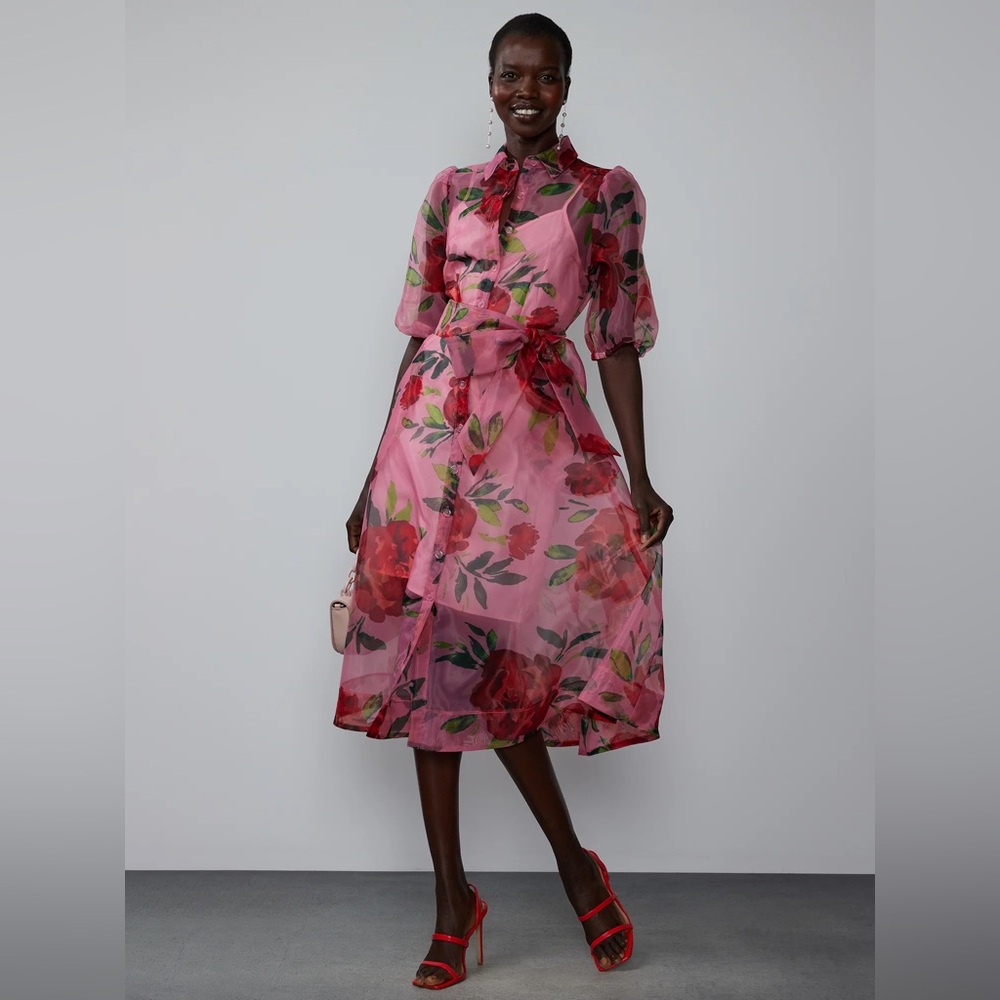 New York & Company Pink Floral Midi Dress